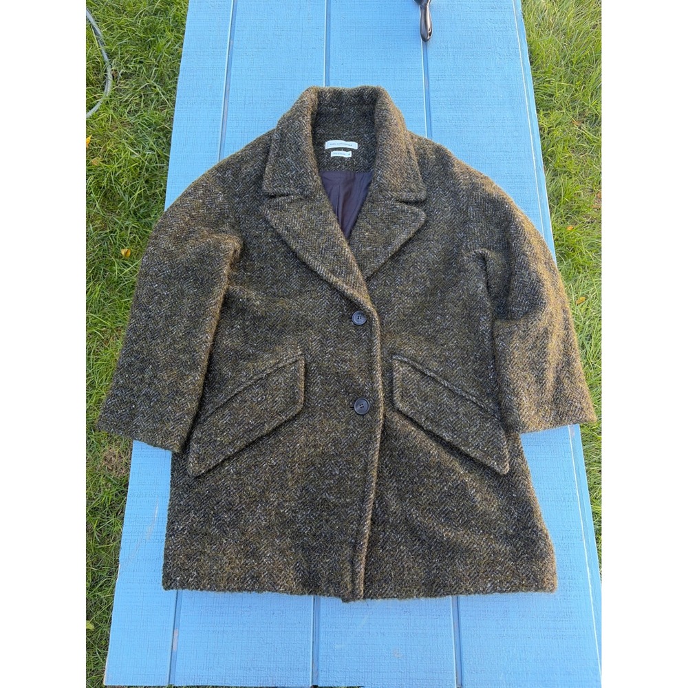 Isabel Marant Etoile Wool Mohair Alpaca Blend Tweed Coat Olive Green Brown 36